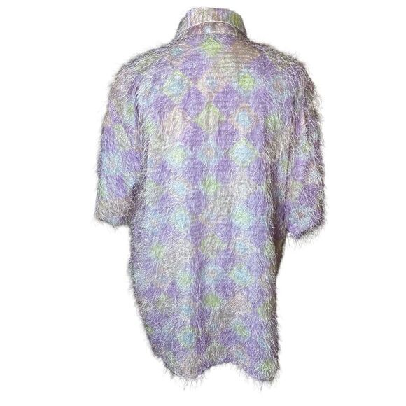 Vintage Selene Sport Pastel Feather Button Up Top XL Groovy Y2K Retro Soft Girl - Picture 3 of 9